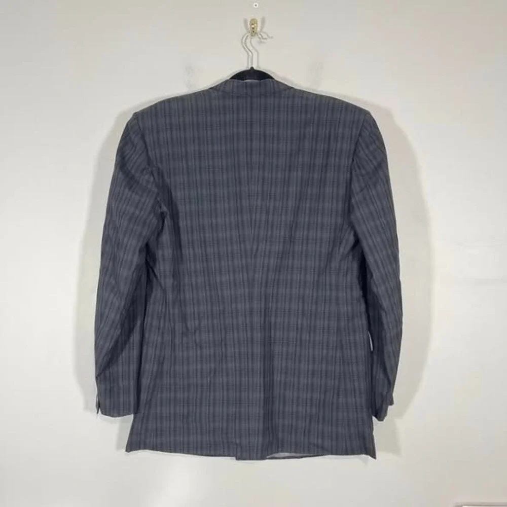 VTG Woodhouse Cloth Mens Double Breasted Blazer Dark Gray Blue‎ Plaid UK 90s 44R